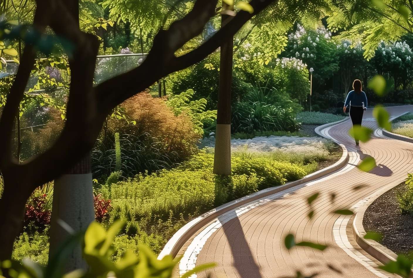 Artist's impression of a shaded forest trail with a jogger.