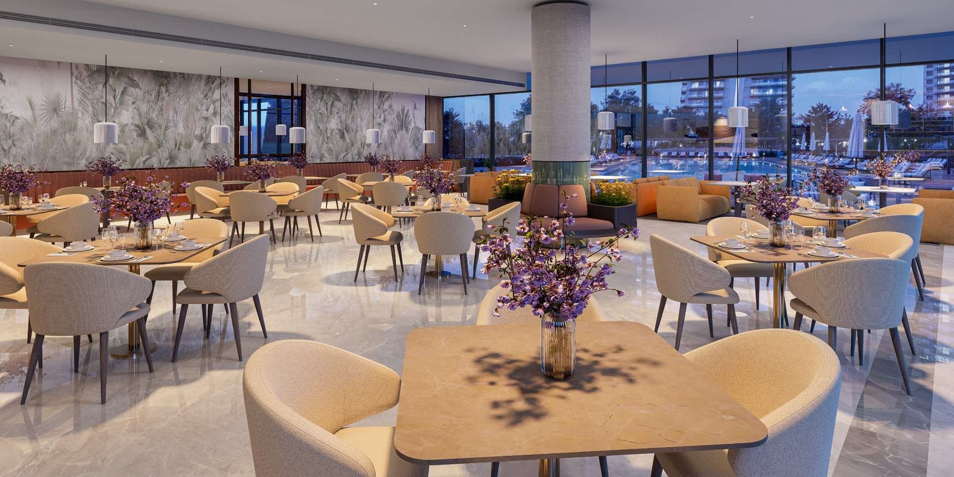 Artist's impression of the clubhouse multi-cuisine restaurant.