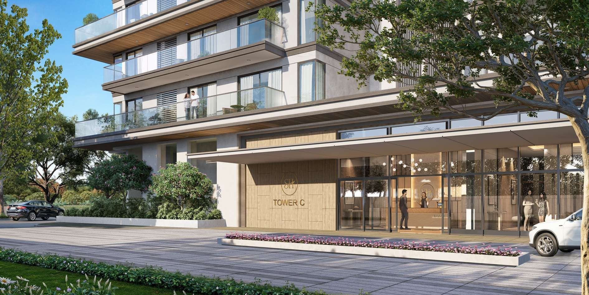 Artist's impression of a tower drop-off and entrance lobby.