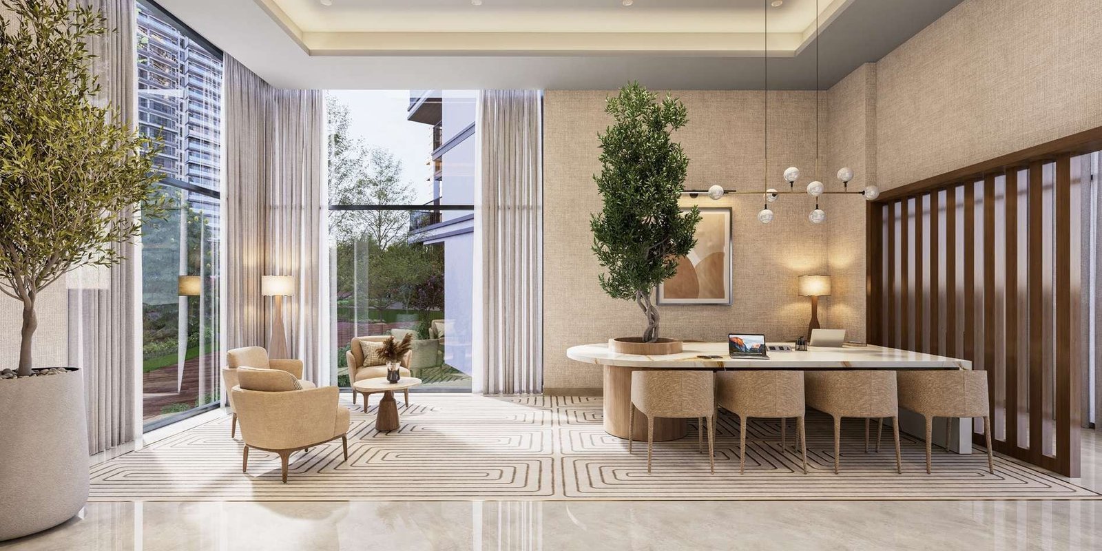 Artist's impression of a tower lobby meeting lounge.